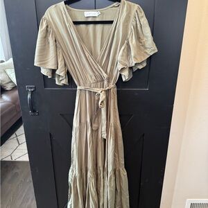 Petal & Pup Olive Green Wrap Maxi Dress